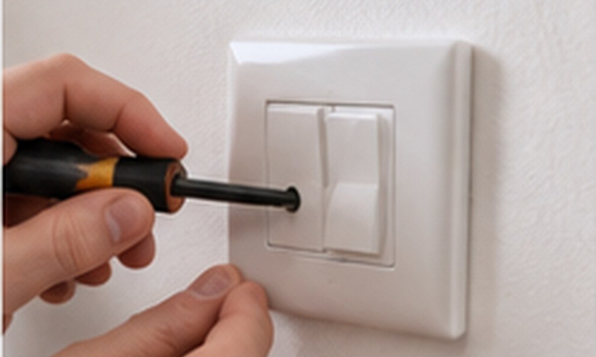 Trabalho de eletricidade residencial num interruptor de parede